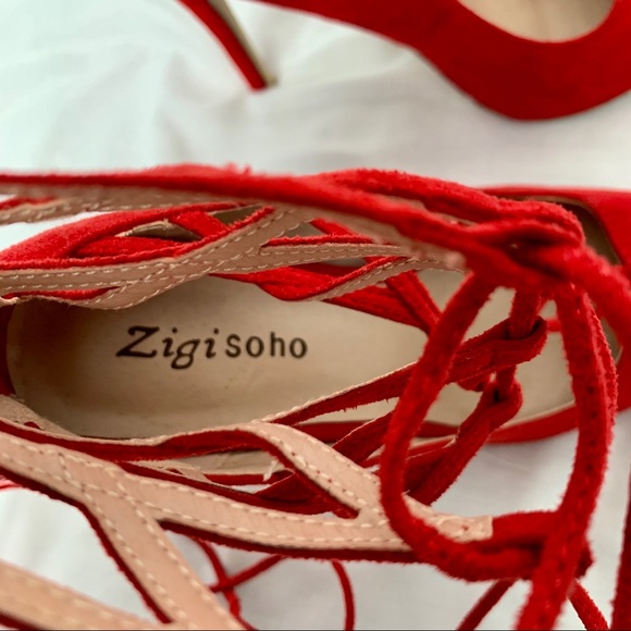 Red Lace up Heels - Picture 11 of 12